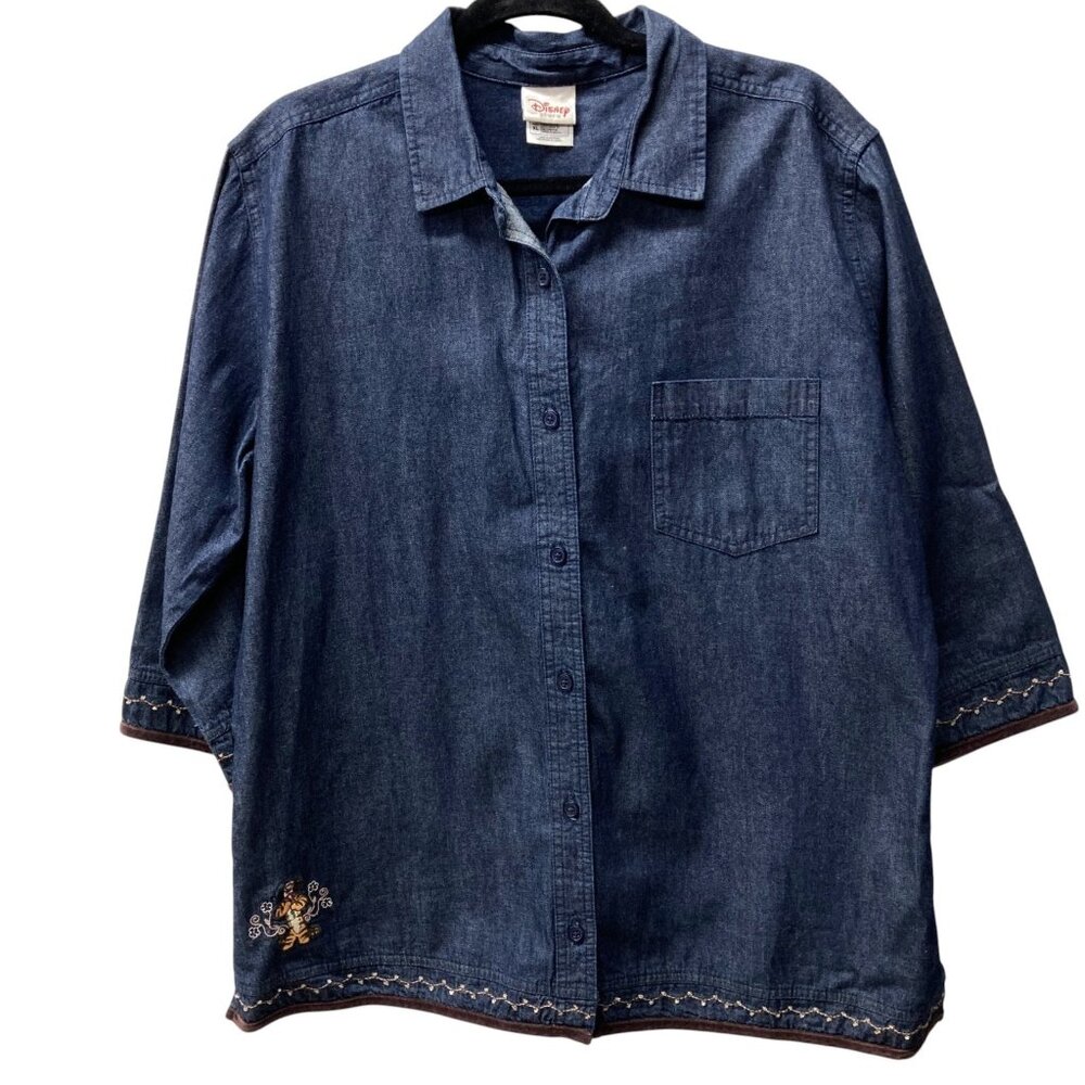 Disney Store Denim Tigger Tunic Top, Size XL, Casual Embroidery Beads‎ Pocket
